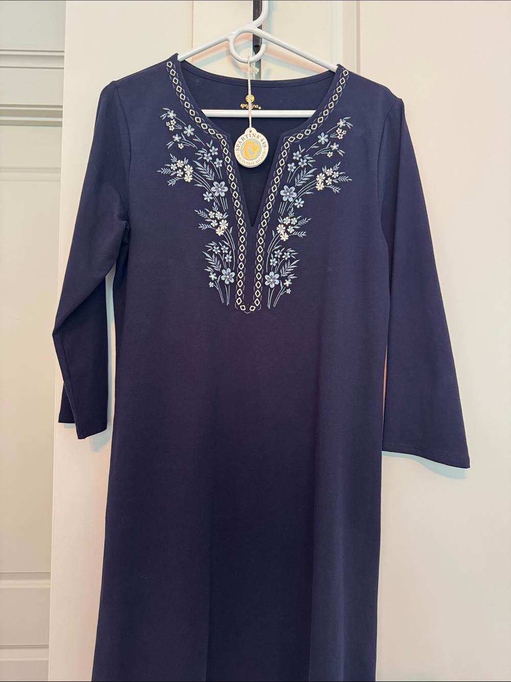 Navy Embroidered V-Neck Dress - Women's
